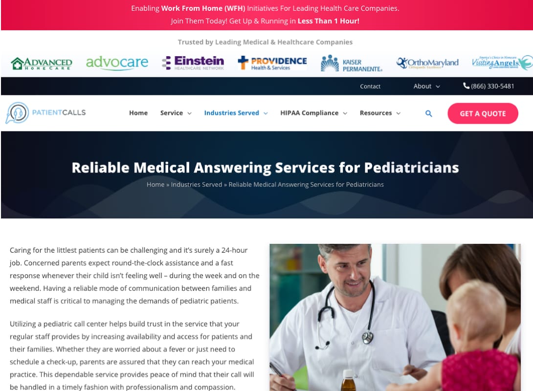 Web page designed for doctor services.
